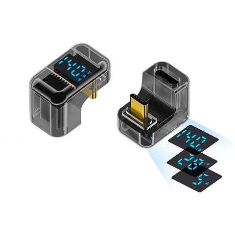 Adattatore Usb-c Femmina A Usb-c Maschio 240w Con Display Digitale A Forma Di U, Nero Trasparente (confezione Da 2) Transparent+black - Foto 3