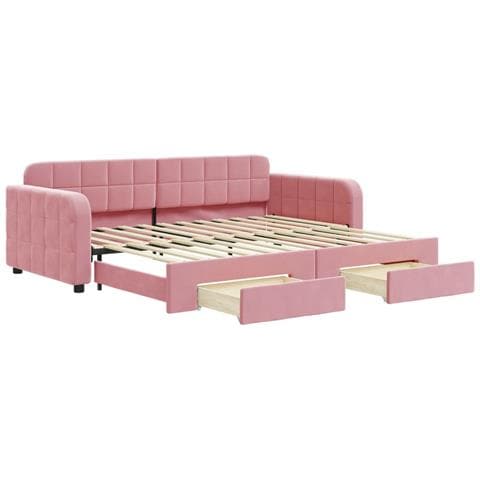 Divano Letto Estraibile con Cassetti Rosa 90x200 cm Velluto - Foto 1