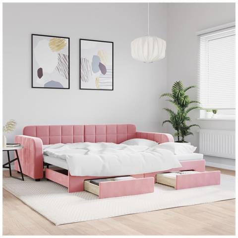 Divano Letto Estraibile con Cassetti Rosa 90x200 cm Velluto - Foto 2