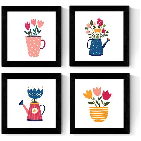Set Di 4 Stampe Fogli Quadrati Con Illustrazioni Di Mazzi Di Fiori Sorprendenti Nordico Stile Scandinavo Senza Cornice 30x30 Cm - Foto 1
