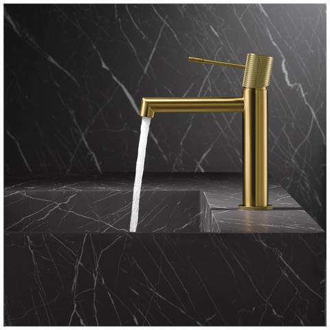 Imex Miscelatore Lavabo Monocomando In Ottone Finitura Oro Spazzolato Con Cartuccia Ceramica Ø26 Mm E Set 2 Flessibili 3-8 Inclusi Altezza 200 Mm Canna 150 Mm Serie Line Bdd038-1oc - Foto 1