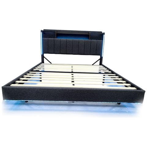 Letto Imbottito Con Testata Smart, Luci Led E Sistema Di Archiviazione Integrato - Foto 2