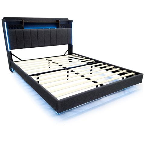 Letto Imbottito Con Testata Smart, Luci Led E Sistema Di Archiviazione Integrato - Foto 1