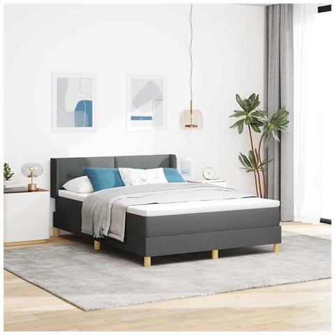Letto a molle con testiera Grigio scuro 190 x 140 cm Poliestere - Foto 2