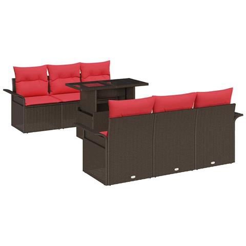 Set Divano da Giardino con cuscino 7 pcs Marrone polyrattan - Foto 1