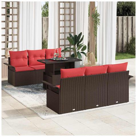Set Divano da Giardino con cuscino 7 pcs Marrone polyrattan - Foto 2