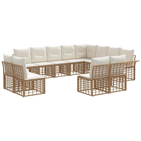 Set di divani da esterno 12 pcs Naturale e Bianco Crema - Foto 1