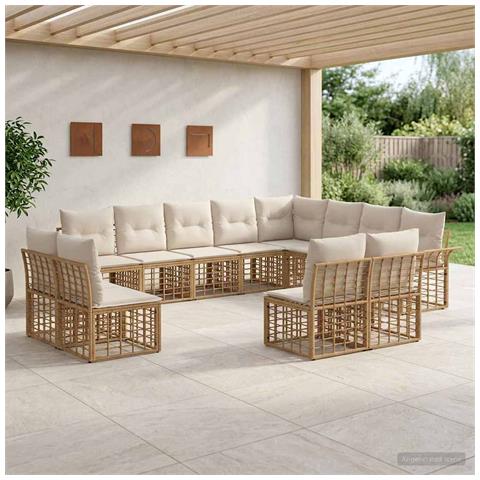 Set di divani da esterno 12 pcs Naturale e Bianco Crema - Foto 2