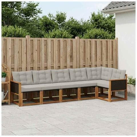 Set di divani da esterno 6 pcs Naturale e Grigio Chiaro - Foto 2