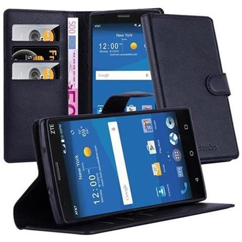 Custodia Compatibile Con Zte Zmax 2 In Nero Carbone - Coperchio Protettiva Con Chiusura Magnetica, Funzione Stand E Tasca Per Le Carte - Foto 1