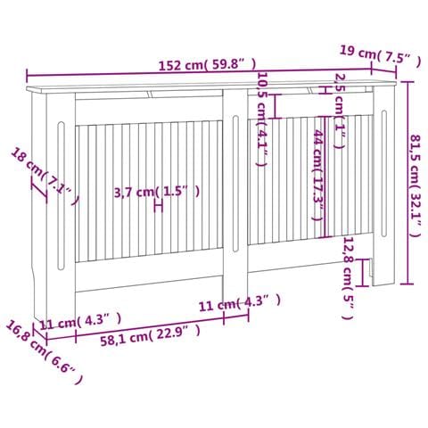 Copertura per Radiatore Antracite 152x19x81,5 cm in MDF - Foto 2