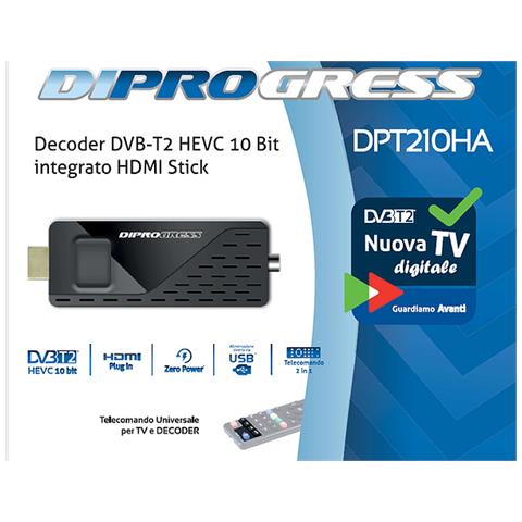 Decoder Digitale Terrestre DPT210HA DVB-T2 Full HD HDMI Stick Dongle con Telecomando Universale per TV - Nero - Foto 2
