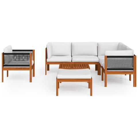 Set Divani Da Giardino 8 Pz Con Cuscini Crema Massello Acacia - Foto 2