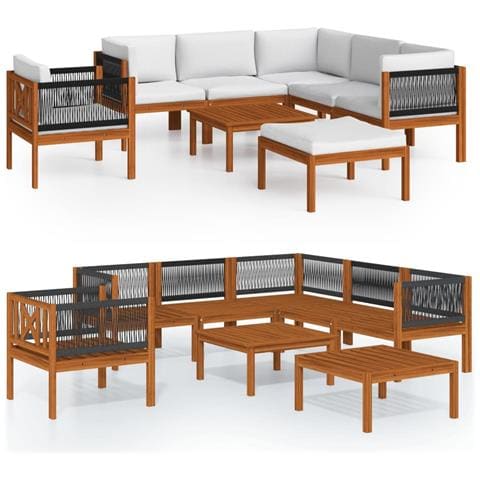 Set Divani Da Giardino 8 Pz Con Cuscini Crema Massello Acacia - Foto 1