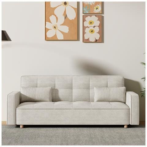 Copenhague Divano Convertibile 3 Posti In Velluto A Coste Beige - Foto 14