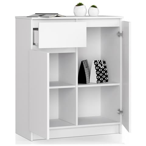 Cassettiera K80, 2 ante e 1 cassetto, 80x40x99 cm, Colore Bianco - Foto 2