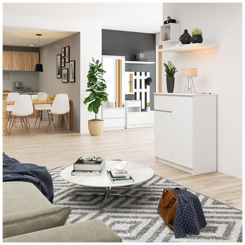 Cassettiera K80, 2 ante e 1 cassetto, 80x40x99 cm, Colore Bianco - Foto 7