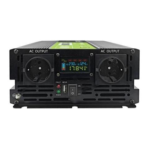 Green Cell Przetwornica Napicia Powerinverter Lcd 12 V 2000w / 40000w Przetwornica Samochodowa Z Wywietlaczem - Czysty Sinus Adattatore E Invertitore Auto Nero - Foto 2
