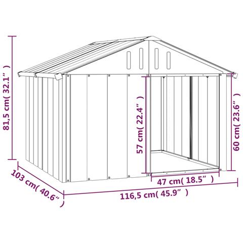 Casetta per Cani grigio 116,5x103x81,5 cm Acciaio Zincato - Foto 5
