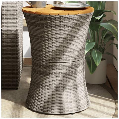Tavolino Giardino Forma Tamburo Grigio Polyrattan Massello - Foto 1