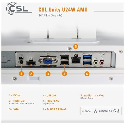 All-In-One Unity U24B-AMD Monitor 24" Full HD AMD Ryzen 7-5700G Ram 32 GB SSD 2TB AMD Radeon Vega7 7*USB 3.2 Windows 11 Home - Foto 2