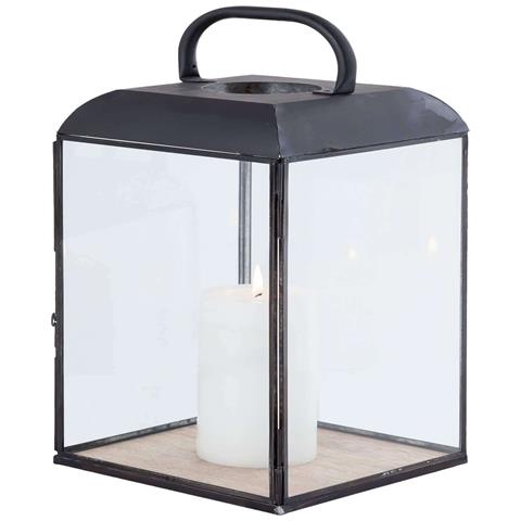 Lanterna Rettangolare In Acciaio E Vetro Con Base In Legno Modern Line - Piccola - Foto 1