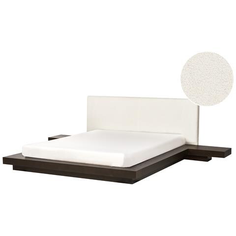Letto Matrimoniale Legno Scuro Con Testata In Bouclé 160 X 200 Cm Zen - Foto 2