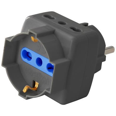 Adattatore 3pos Bipasso/schuko Spina Schuko Nero - Foto 1