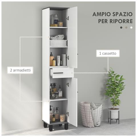 Mobile Colonna Bagno con 2 Armadietti con Ripiani Regolabili e Cassetto, 34x32x190 cm, Bianco - Foto 6