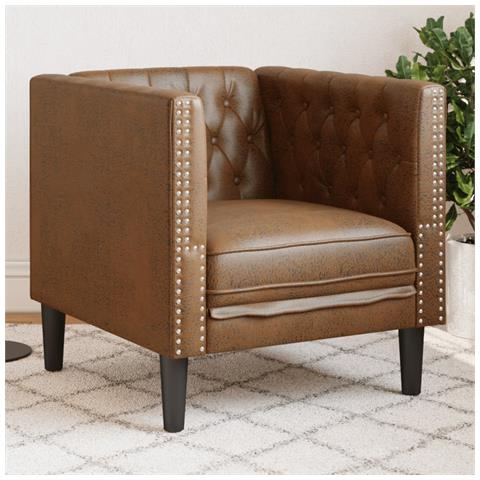 Poltrona Chesterfield Marrone In Similpelle Scamosciata - Foto 1