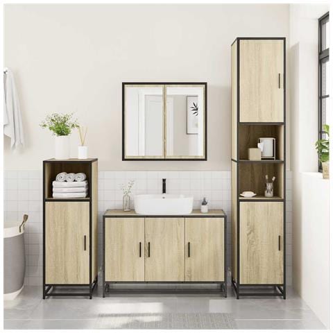 Mobile Lavabo Bagno Rovere Sonoma 90x33x60 Cm Legno Multistrato - Foto 3