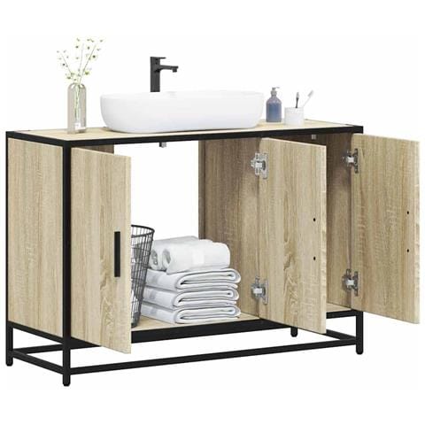 Mobile Lavabo Bagno Rovere Sonoma 90x33x60 Cm Legno Multistrato - Foto 1