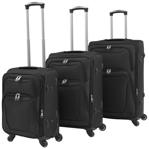 3 Pz Set Di Valigie Trolley Morbide Nere - Foto 2