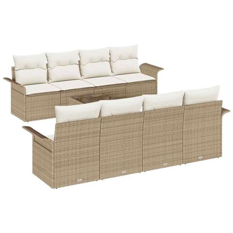 Set di Divani da Giardino 9 Pezzi con Cuscini Beige in Rattan Sintetico - Foto 1