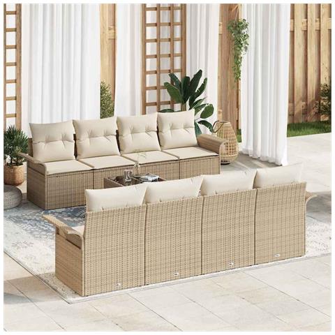 Set di Divani da Giardino 9 Pezzi con Cuscini Beige in Rattan Sintetico - Foto 2