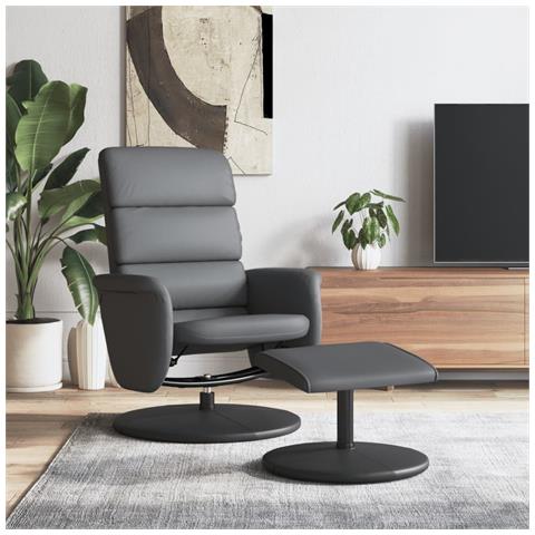 Poltrona Reclinabile con Poggiapiedi Grigia in Similpelle - Foto 2