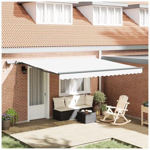 Tenda Retrattile Manuale  con LED Bianca 400x300 cm, Tessuto di ricambio per tenda  per telaio 4x3 m Bianca - Foto 2