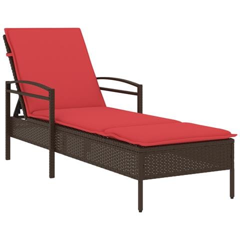 Lettino prendisole con cuscino Marrone 63x200x81 cm Rattan Poliestere - Foto 1