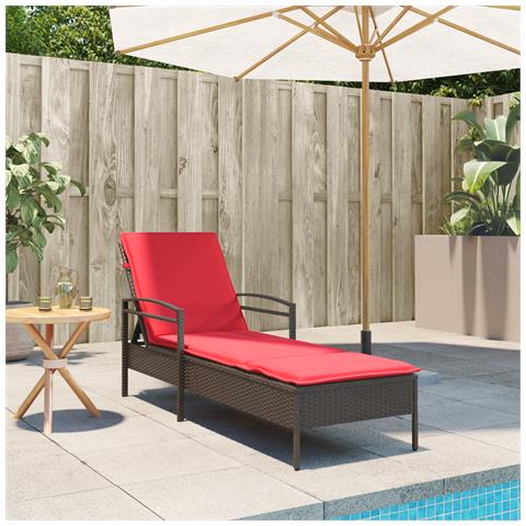 Lettino prendisole con cuscino Marrone 63x200x81 cm Rattan Poliestere - Foto 2