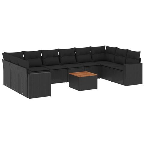 Set Divani da Giardino 11 pz con Cuscini in Polyrattan Nero - Foto 1