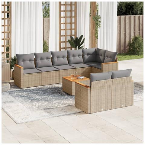 Set Divano da Giardino 9 pz con Cuscini Beige in Polyrattan - Foto 2