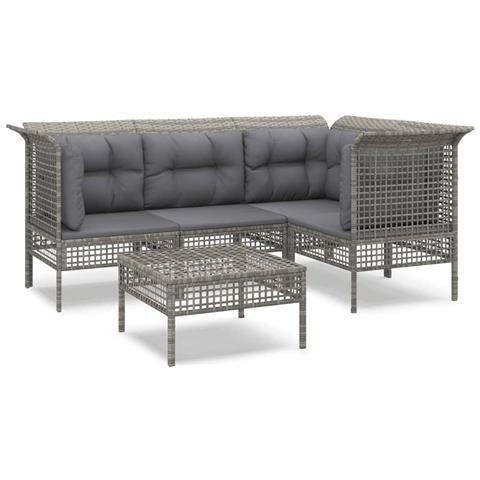 Set Divani da Giardino 5 pz con Cuscini in Polyrattan Grigio - Foto 1