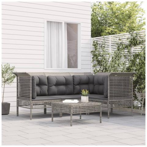 Set Divani da Giardino 5 pz con Cuscini in Polyrattan Grigio - Foto 2