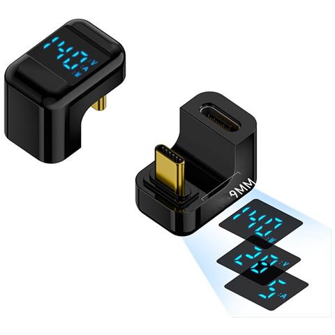 Adattatore Usb-c Femmina A Usb-c Maschio 240w Con Display Digitale A Forma Di U (confezione Da 2) Black - Foto 1