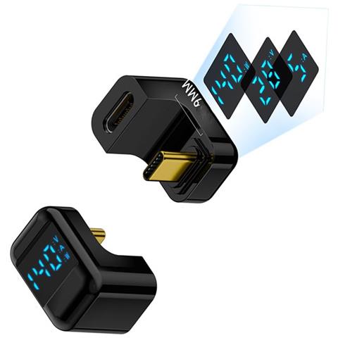 Adattatore Usb-c Femmina A Usb-c Maschio 240w Con Display Digitale A Forma Di U (confezione Da 2) Black - Foto 2