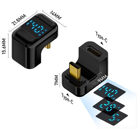Adattatore Usb-c Femmina A Usb-c Maschio 240w Con Display Digitale A Forma Di U (confezione Da 2) Black - Foto 3