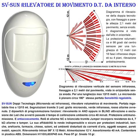 Rilevatore Movimento Intrusi Sensore Doppia Tecnologia Grandangolo Per Allarme Portata 12 Mt Da Interno Alim. 12 V Ass - Foto 2