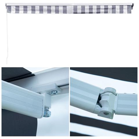 Tenda Saule 2,95 × 2,5 M Con Semicupio - Tessuto A Righe Bianco/grigio E Struttura Bianca - Foto 4