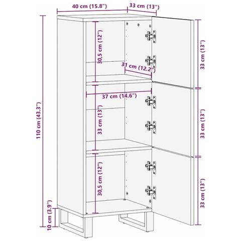 Credenza Marrone 40 x 33 x 110 cm legno massello di mango - Foto 9