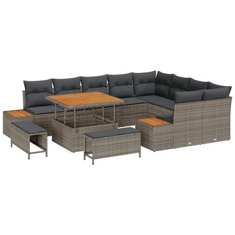 Set Divano da Giardino con cuscino 12 pcs Grigio Poly Rattan - Foto 1